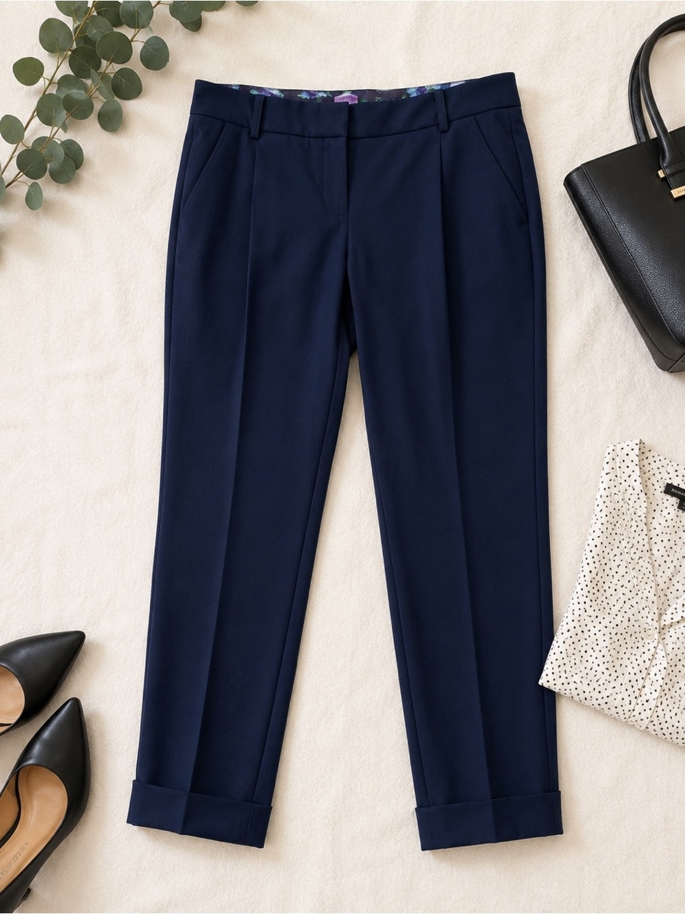 The Saville Row Navy Tailored Cropped Dress Pants Office Career Trousers